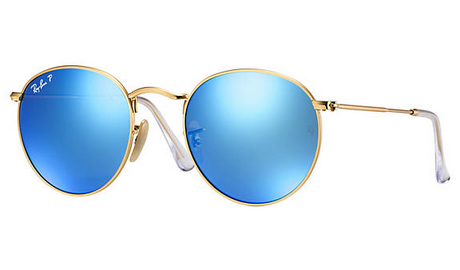 Ray Ban RB3447 Round Flash Lenses sunglasses – Gold Frame / Blue Flash Lens