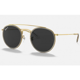 Ray Ban Round Double Bridge RB3647N sunglasses – Gold Frame / Polarized Black Classic Lens