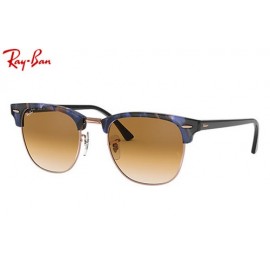 Ray Ban Clubmaster Fleck RB3016 sunglasses – Spotted Brown and Blue; Black Frame / Light Brown Gradient Lens
