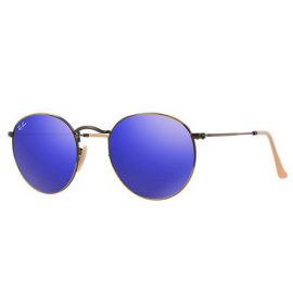 Ray Ban RB3447 Round Flash Lenses sunglasses – Bronze-Copper Frame / Blue Mirror Lens
