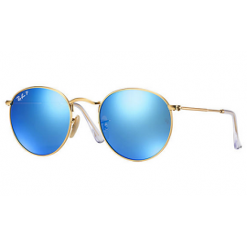 Ray Ban RB3447 Round Flash Lenses sunglasses – Gold Frame / Blue Flash Lens