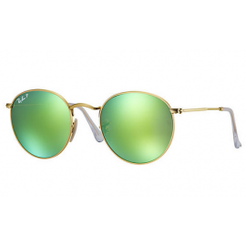 Ray Ban RB3447 Round Flash Lenses sunglasses – Gold Frame / Green Flash Lens