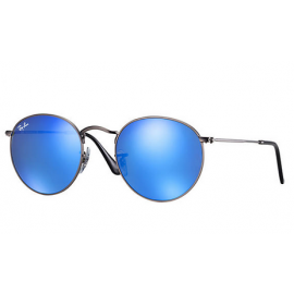 Ray Ban RB3447 Round Flash Lenses sunglasses – Gunmetal Frame / Blue Flash Lens