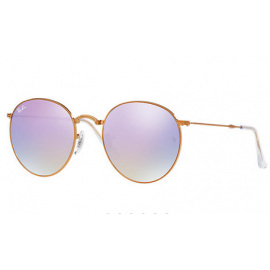 Ray Ban RB3532 Round Metal Folding sunglasses – Bronze-Copper Frame / Lilac Gradient Flash Lens