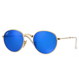 Ray Ban RB3532 Round Metal Folding sunglasses – Gold Frame / Blue Mirror Lens