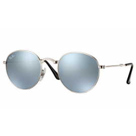 Ray Ban RB3532 Round Metal Folding sunglasses – Silver Frame / Silver Flash Lens