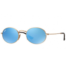 Ray Ban RB3547N Oval Flat Lenses sunglasses – Gold Frame / Light Blue Gradient Flash Lens