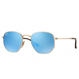 Ray Ban RB3548N Hexagonal Flat Lenses sunglasses – Gold Frame / Light Blue Gradient Flash Lens