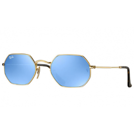 Ray Ban RB3556N Octagonal Flat Lenses sunglasses – Gold Frame / Light Blue Gradient Flash Lens