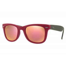 Ray Ban RB4105 Wayfarer Folding Flash Lenses sunglasses – Red; Green Frame / Copper Flash Lens