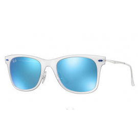 Ray Ban RB4210 Wayfarer Light Ray sunglasses – Transparent; Silver Frame / Blue Mirror Lens