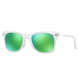 Ray Ban RB4210 Wayfarer Light Ray sunglasses – Transparent; Silver Frame / Green Mirror Lens