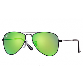 Ray Ban RB9506s Aviator Junior sunglasses – Black Frame / Green Flash Lens