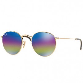 Ray Ban Round Mineral Flash Lenses RB3447 sunglasses – Gold Frame / Blue Rainbow Flash Lens
