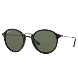 Ray Bans RB2447 Round Fleck sunglasses – Black; Silver Frame / Green Classic G-15 Lens