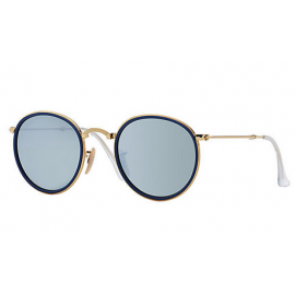 Ray Bans RB3517 Round Folding sunglasses – Gold Frame / Silver Flash Lens