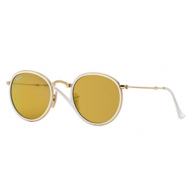 Ray Bans RB3517 Round Folding sunglasses – Gold Frame / Yellow Flash Lens