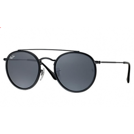 Ray Bans RB3647N Round Double Bridge sunglasses – Black Frame / Blue/Gray Classic Lens