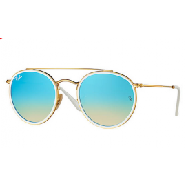 Ray Bans RB3647N Round Double Bridge sunglasses – Gold Frame / Blue Gradient Flash Lens
