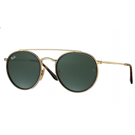 Ray Bans RB3647N Round Double Bridge sunglasses – Gold Frame / Green Classic G-15 Lens